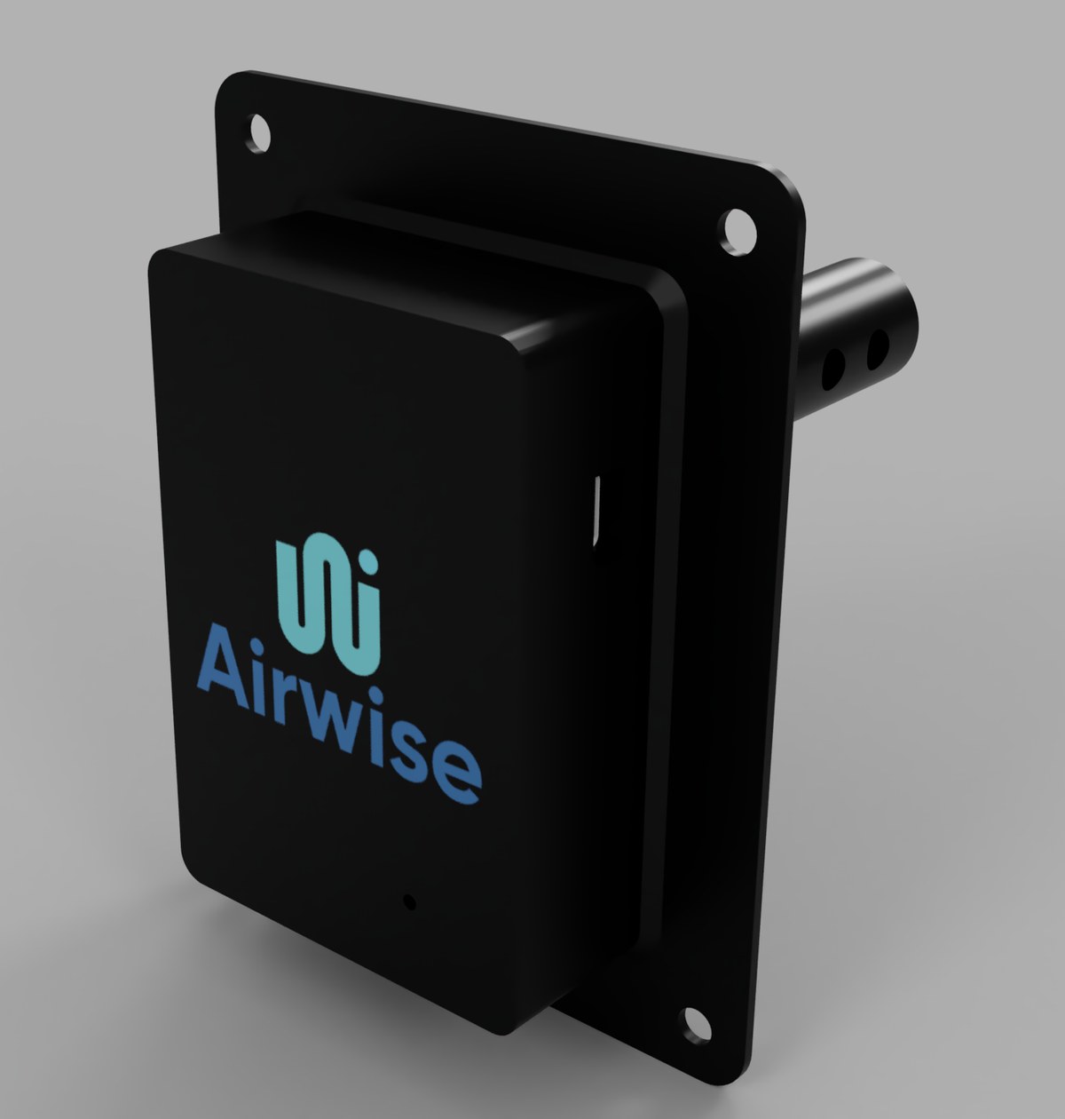 The Airwise monitor on its duct mounting plate, with the sensor probe that sits in the airflow